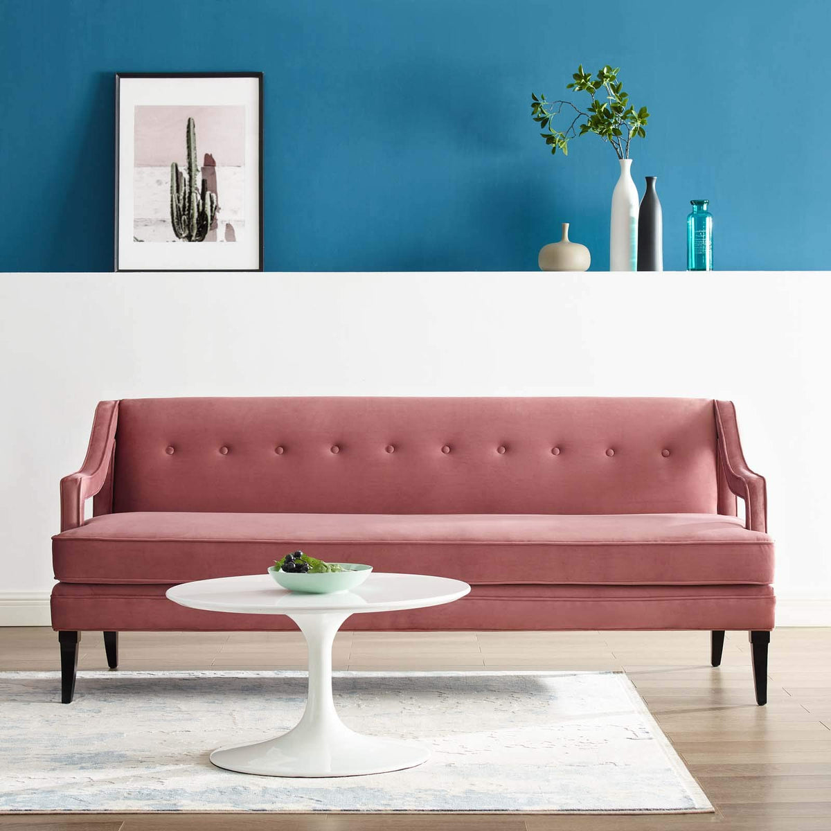 Modway Concur Mid-Century Modern Upholstered Velvet Sofa In Dusty Rose