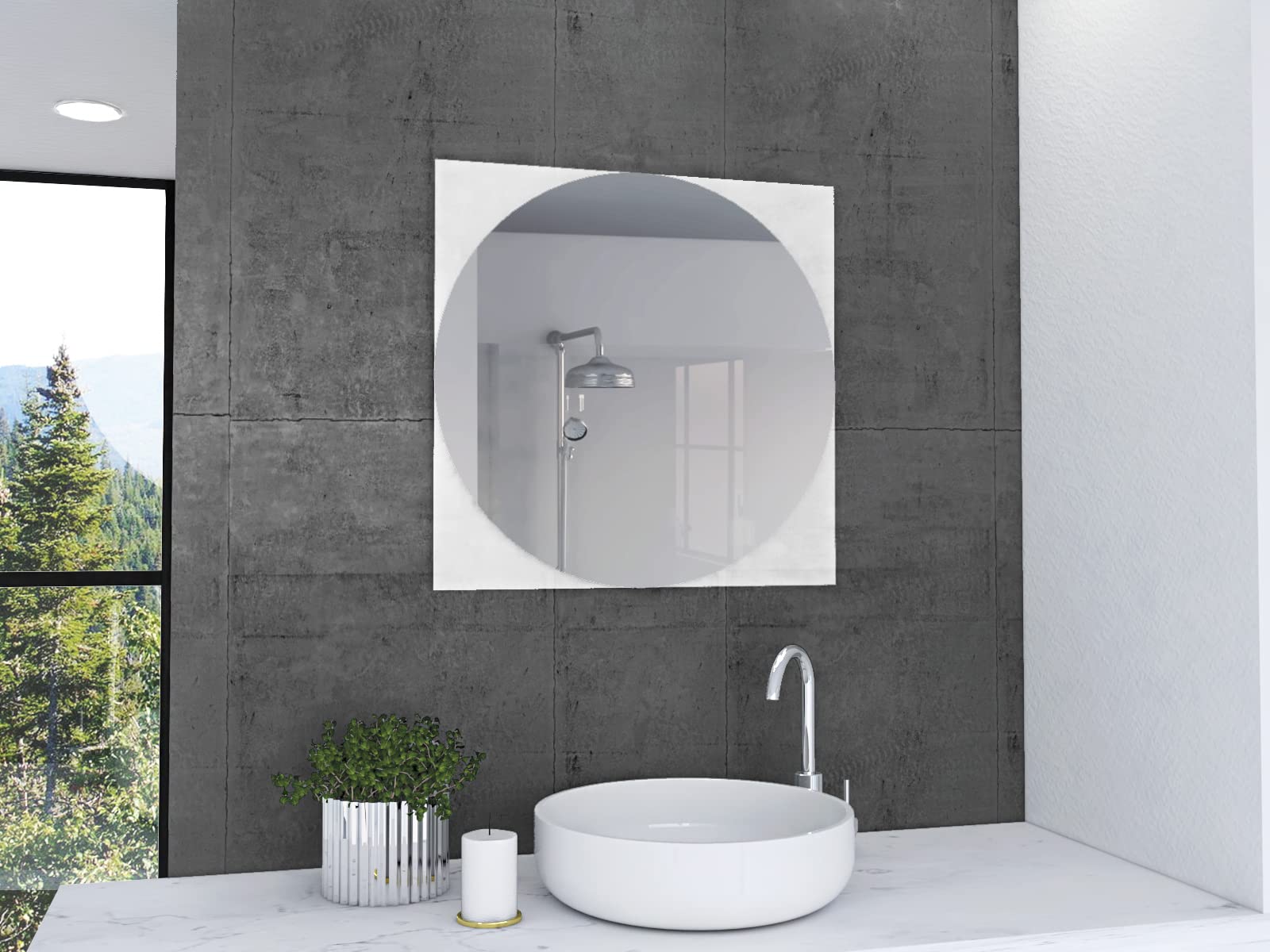 Depot E-Shop Alena Mirror-Sandblasting Borders, Square Shape Looking Glass, Clear -Bathroom