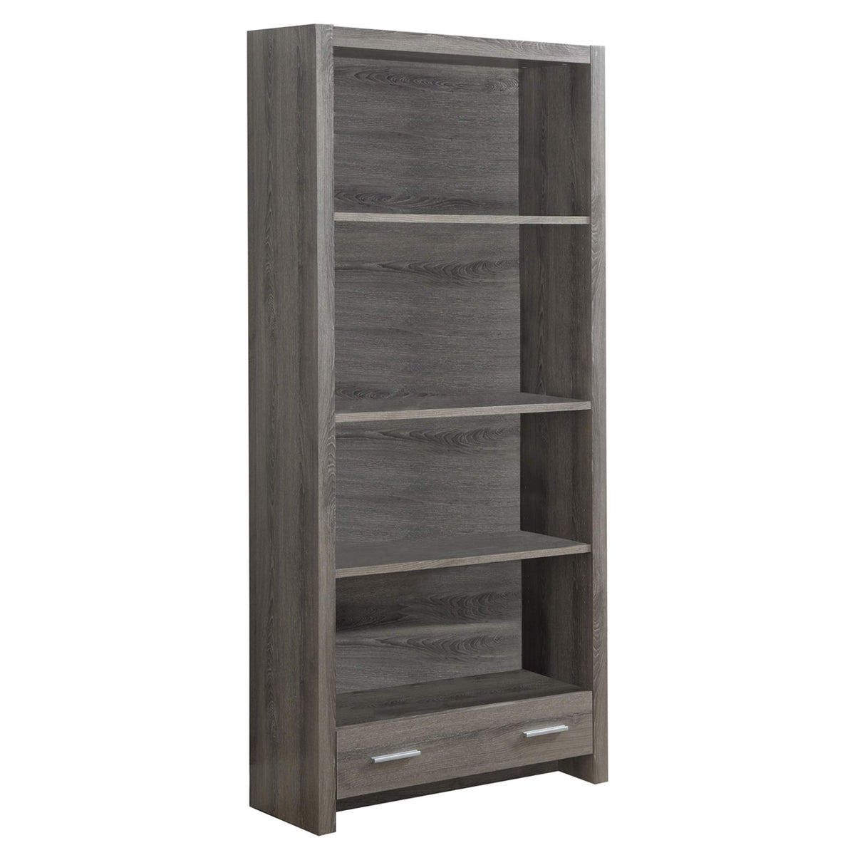 HomeRoots Particle Board,Hollow-Core, Laminate, MDF 12' x 31.5' x 71.25' Dark Taupe Particle Board Hollow Core Bookcase with A Storage Drawer