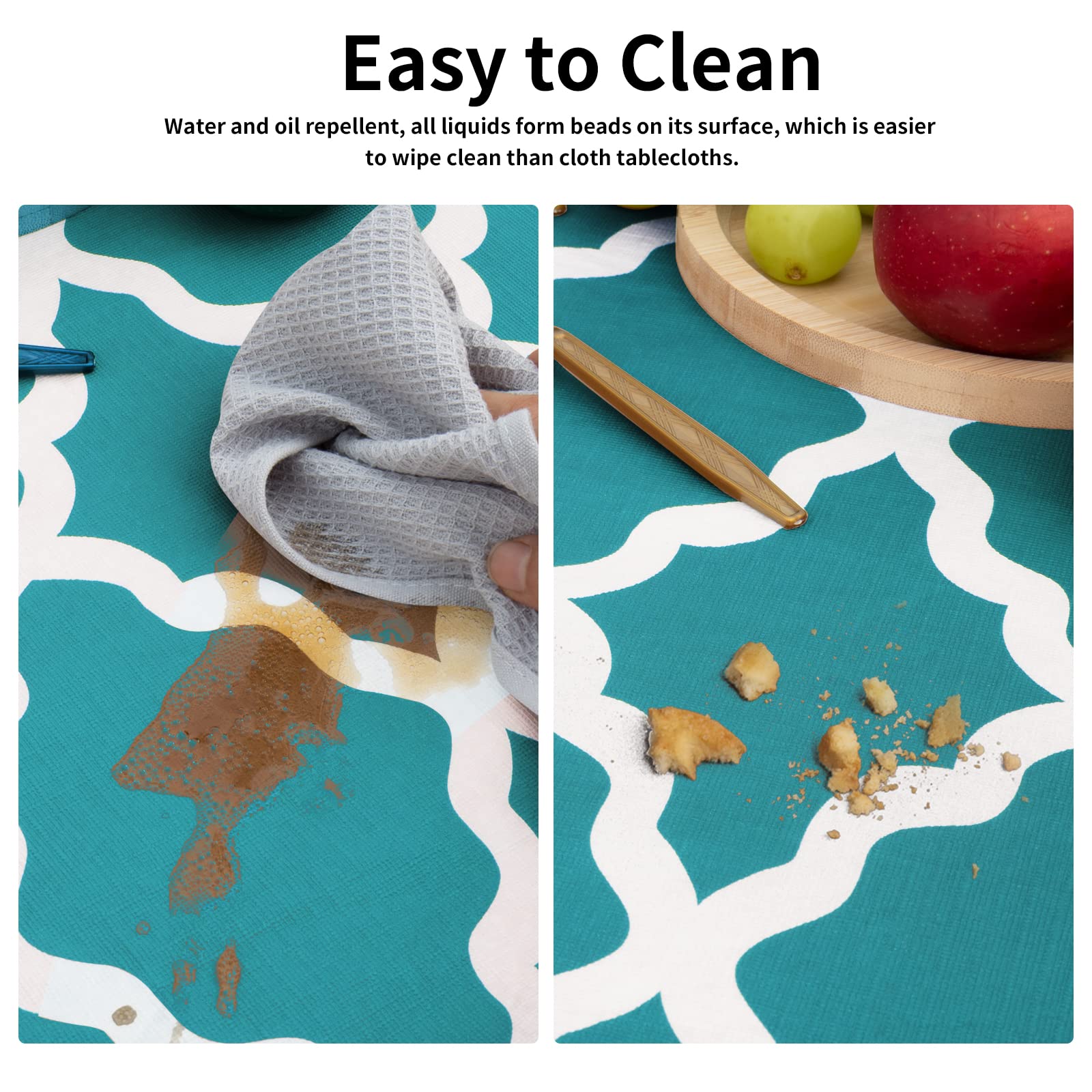 Easy-Going 100% Waterproof Picnic Outdoor Tablecloth With Bench Covers Fit 6 Foot Rectangle Table, 3-Piece Set Camping Table Cover With Seat Covers (30X72 In, Moroccan/Teal & White)