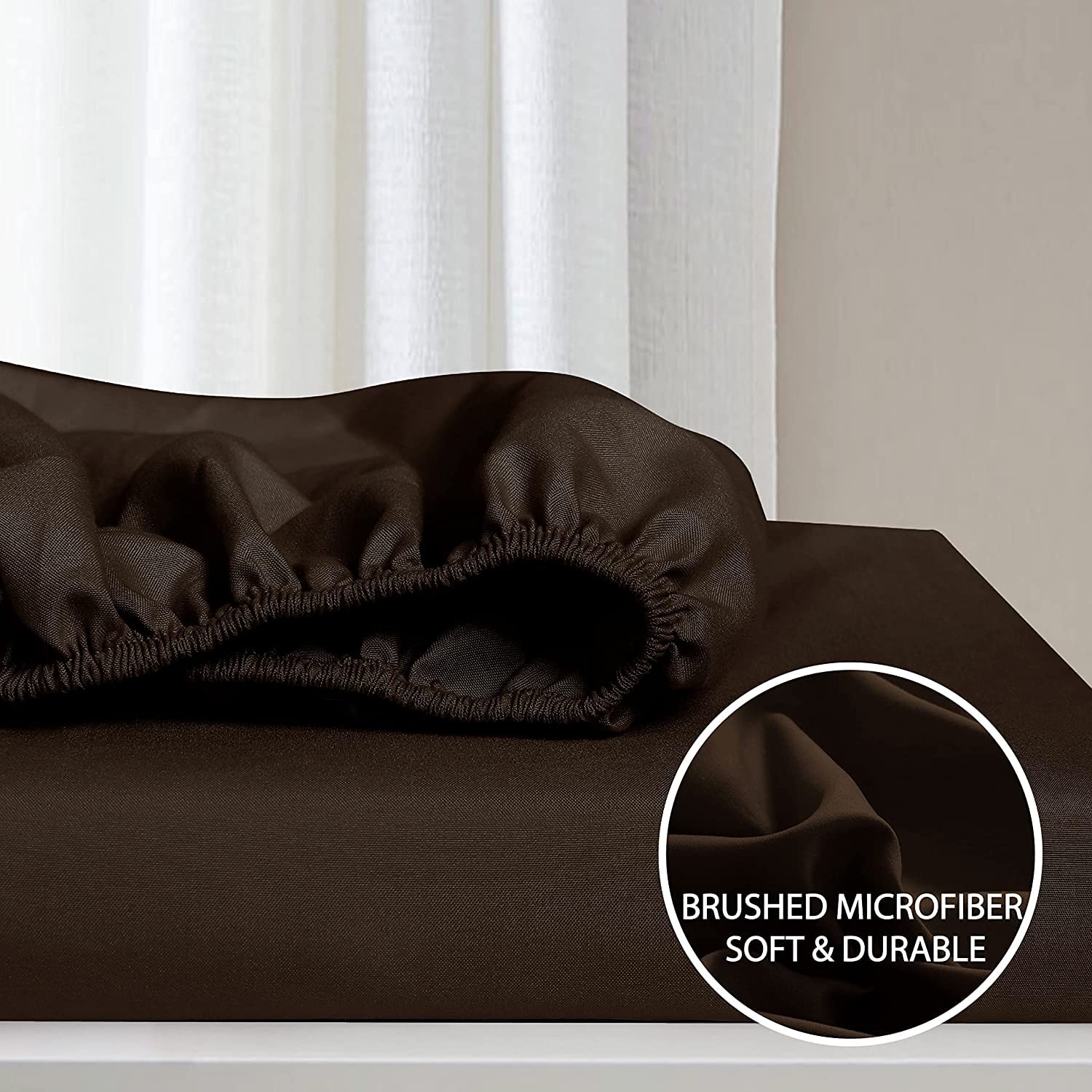 Cathay Home Essentials Ultra Soft Hypoallergenic Wrinkle Resistant Double Brushed Microfiber Bedding Sheet Set, Brown, King