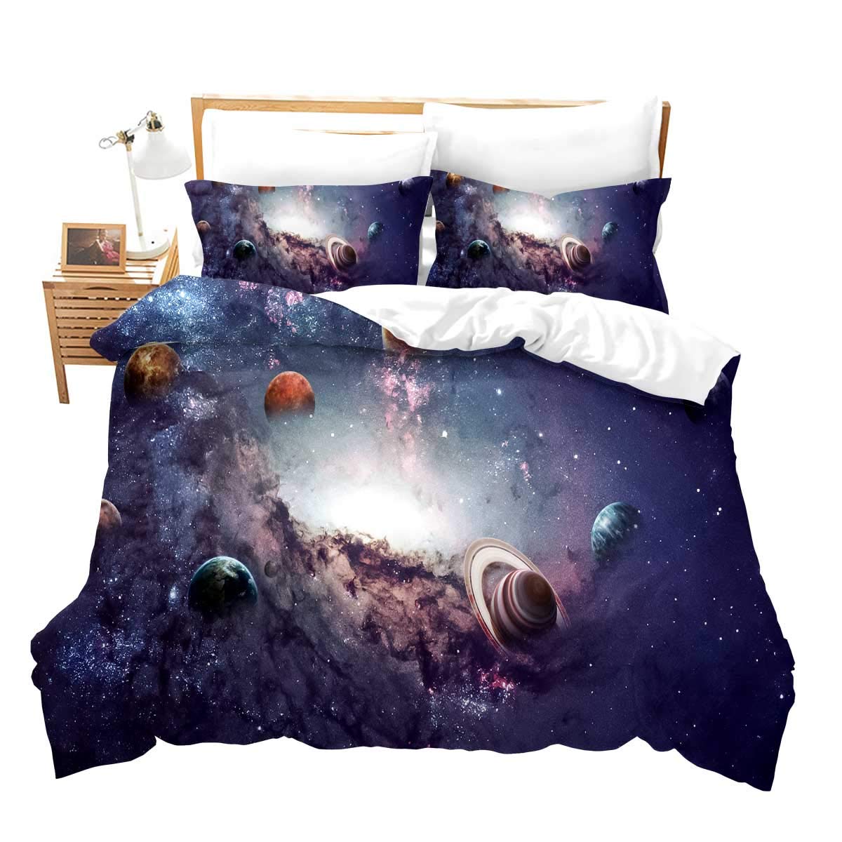 Feelyou Galaxy Planet Printed Duvet Cover King Universe Decor Bedding Duvet Cover Solar System Outer Space Comforter Cover Teens