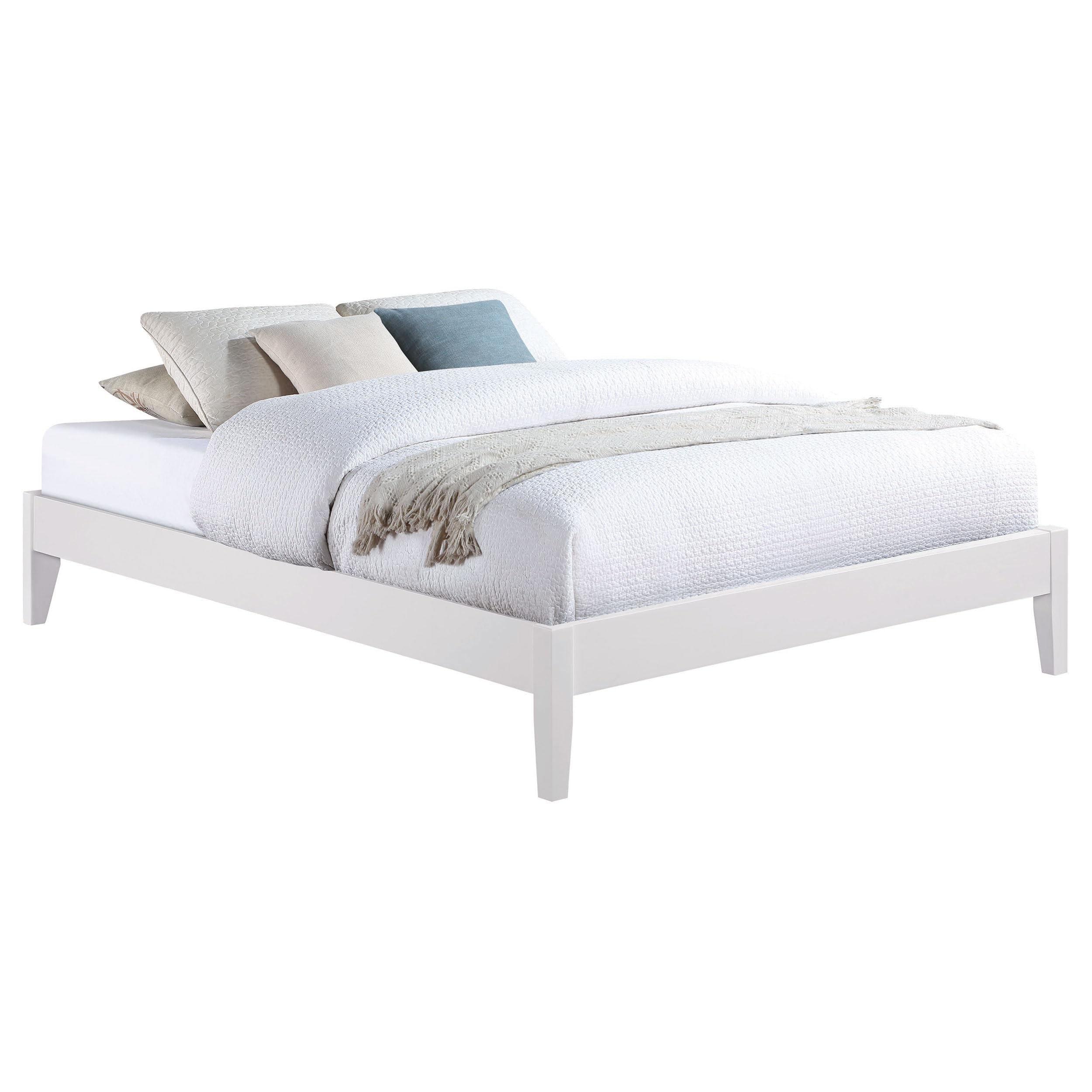 Coaster Home Furnishings Hounslow Contemporary Eastern King Size Pine Wood Platform Bed Frame Headboard Compatible Bed Base White 306128KE