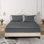 Siinvdabzx 3-Piece Set Satin Twin Xl Fitted Sheet & 2 Pillowcase, Grey Silky Soft Fitted Bottom Sheet Twin Extra Long Bed Sheets
