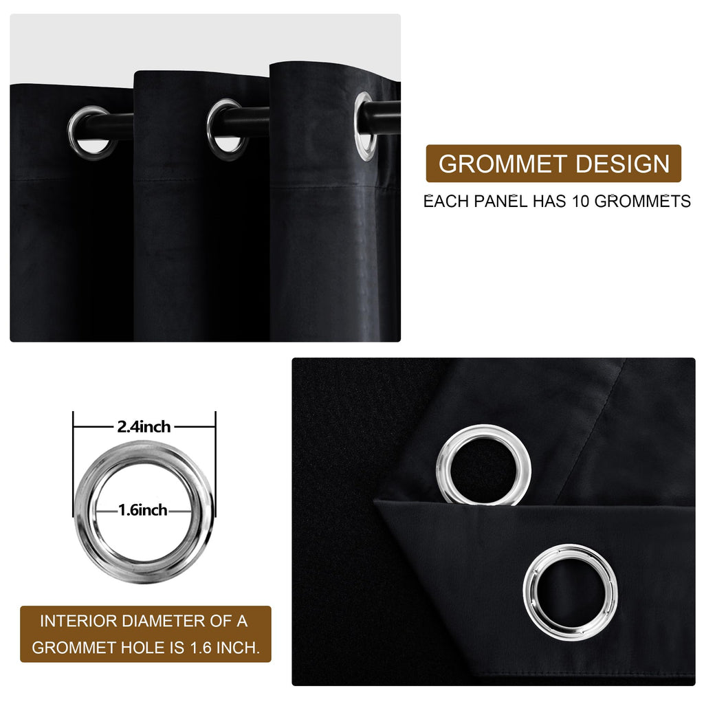 Dwcn Extra Wide Velvet Curtains 90 Inches - Black Blackout Bundleable Heavy Duty Thermal Insulated Energy Efficiency Grommet Win
