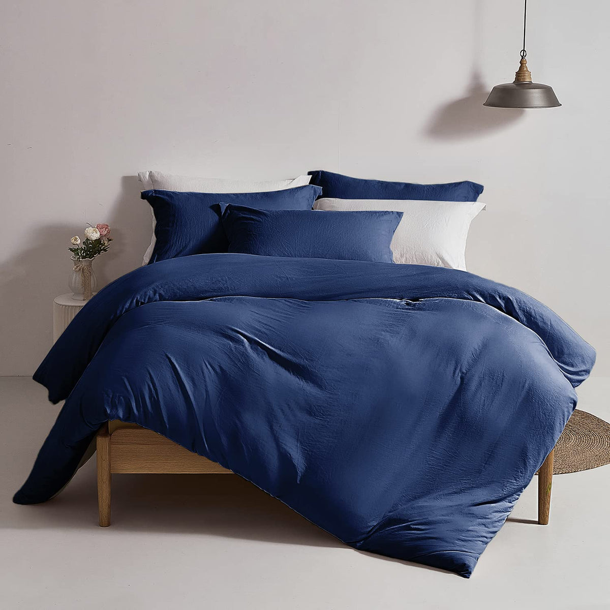 Mildly Super Soft Duvet Cover - 100% Washed Microfiber Navy Blue Comforter Cover Set 3 Pieces With Zipper Closure & Corner Ties