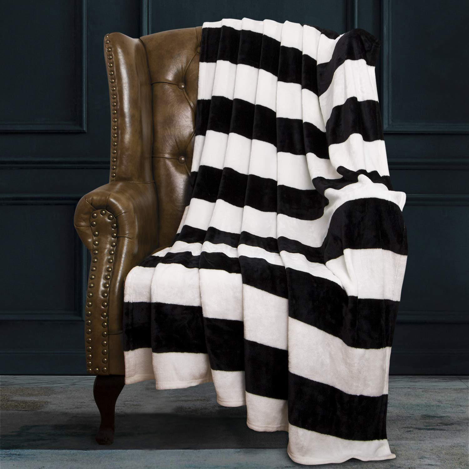 Ntbay Flannel Throw Blanket, Super Soft With Black And White Stripe (51'X68')
