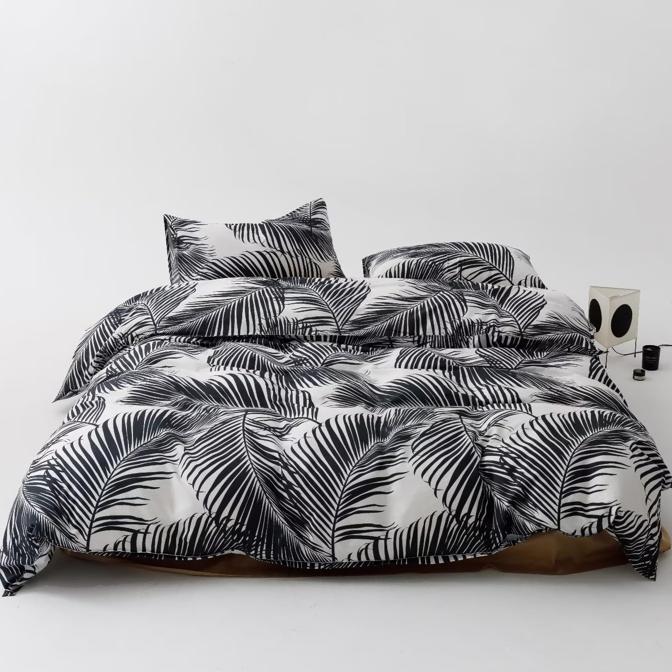 Karever Black Leaves Comforter Twin Black And White Palm Leaf Printed Comforter Sets Modern Boho Black Tropical Botanical Leaves
