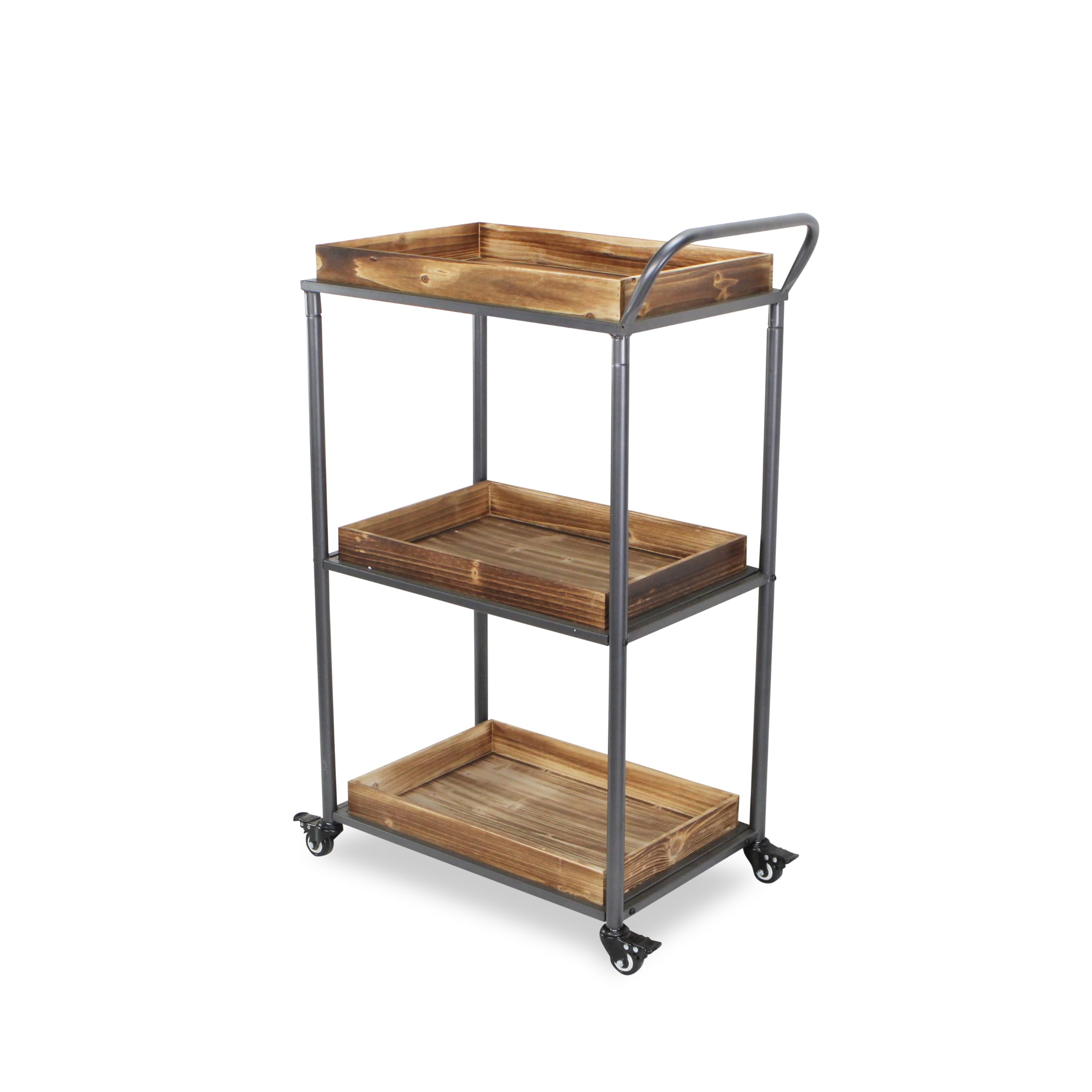 Elown 3 Tier Wheeled Wood Tray Cart