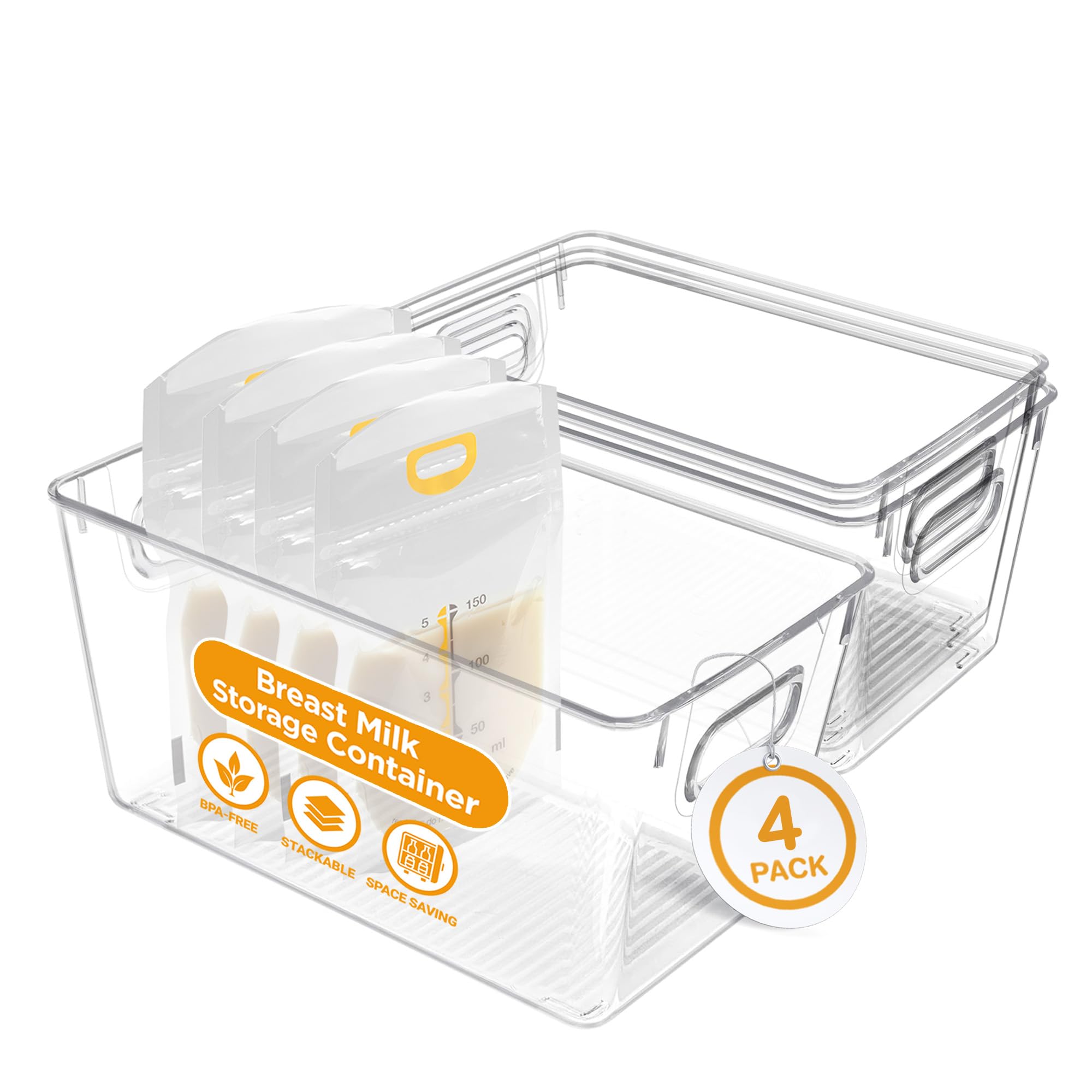 Priver - Breast Milk Freezer Storage Containers, 4 pack - Breastfeeding Essential in Organization and Storage for Milk & Baby Bo