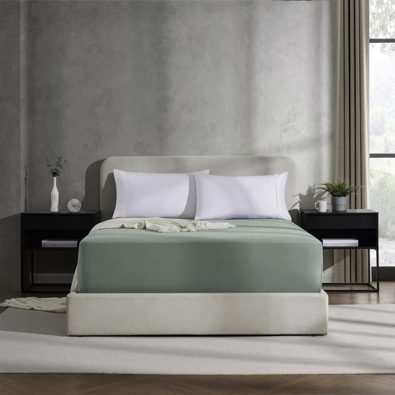 Nestl Extra Deep Pocket King Fitted Sheet, Sage Green Fitted Sheet King Size, 1800 Microfiber King Fitted Sheet Only, Soft King Bed Fitted Sheet Fits Up To 24 Inch Mattress - King Size Fitted Sheets