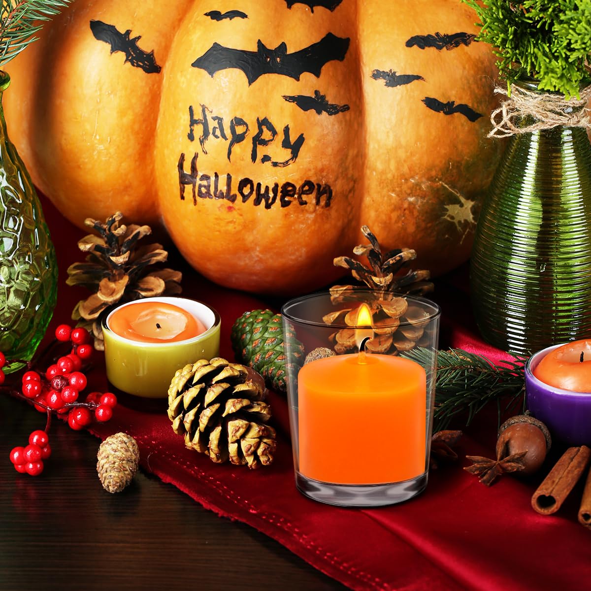 10 Hour Orange Votive Candles For Weddings Party Halloween Fall And Emergency, Set Of 36 Unscented Bulk Candles For Restaurants