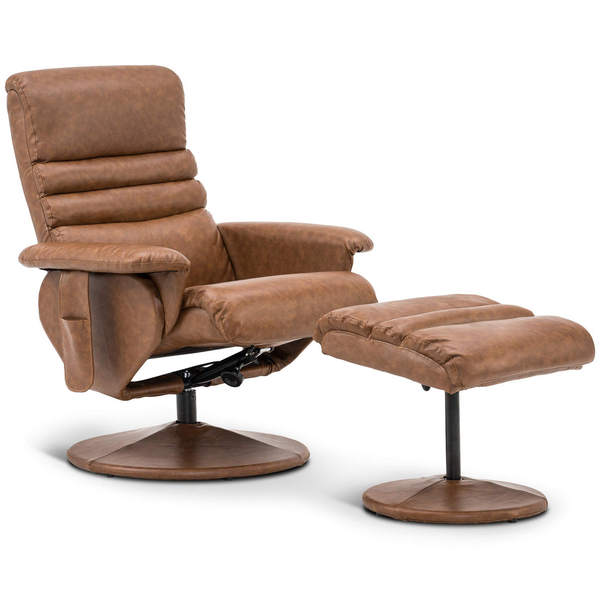 Mcombo Recliner With Ottoman, Reclining Chair With Massage, 360 Swivel Living Room Chair Faux Leather, 7902 (Saddle)