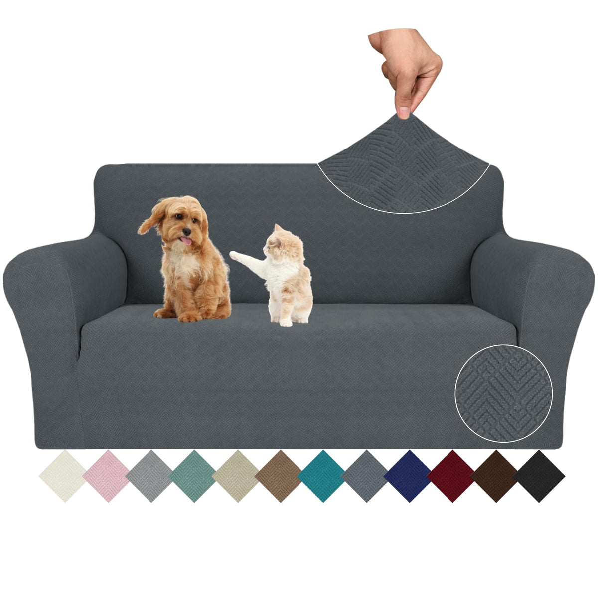 Jiviner Stretch Loveseat Slipcovers 1 Piece Love Seat Sofa Cover Spandex 2 Seater Couch Covers Universal Furniture Protector With Elastic Bottom (Medium, Dark Gray Rhomb)