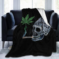 Marijuana Pot Leaf Weed Skull Smoking Fleece Blanket Throw Lightweight Blanket Super Soft Cozy Bed Warm Blanket For Living Room/