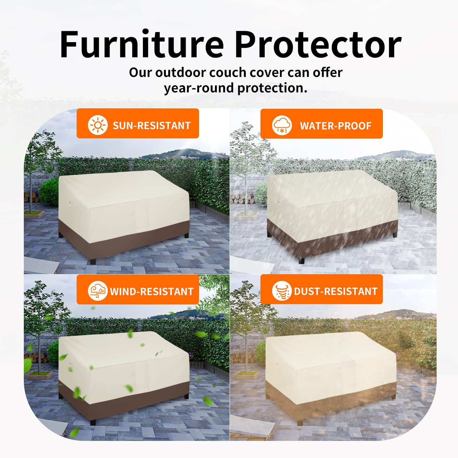 Easy-Going Waterproof Outdoor Loveseat Cover, Heavy Duty 2-Seater Patio Couch Cover, Windproof Outdoor Furniture Cover With Air Vent (90Wx35Dx33H Inch, Beige/Dark Brown)