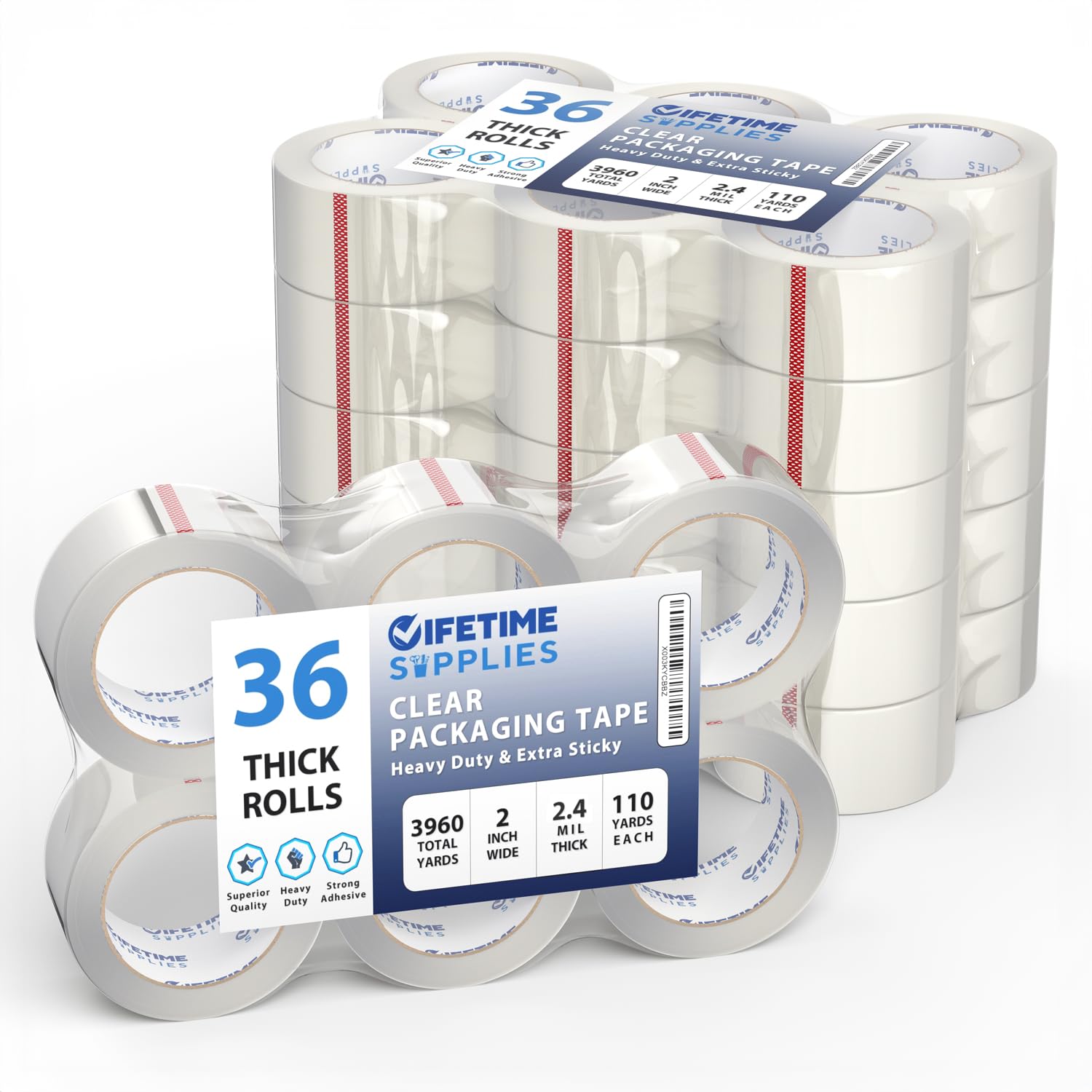 36 Rolls | 2.4 Mil Clear | 110 Yards Each (3960 Yards Total) | 2' Premium Packing Tape Heavy Duty Packaging Tape For Shipping M