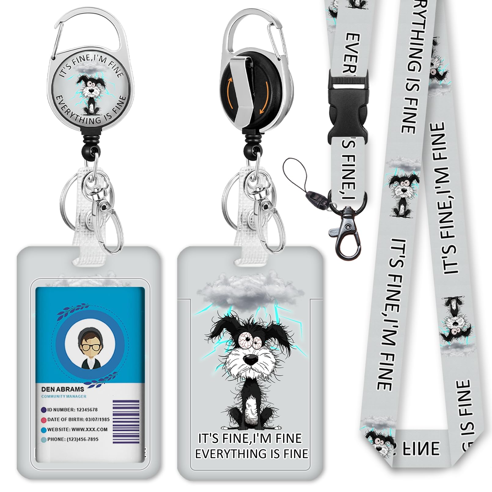 Immaturus Funny Dog Lanyards For Id Badges, Id Badge Holder Retractable Lanyard, Id Holder With Badge Reel Clips, Cute Animal Ke