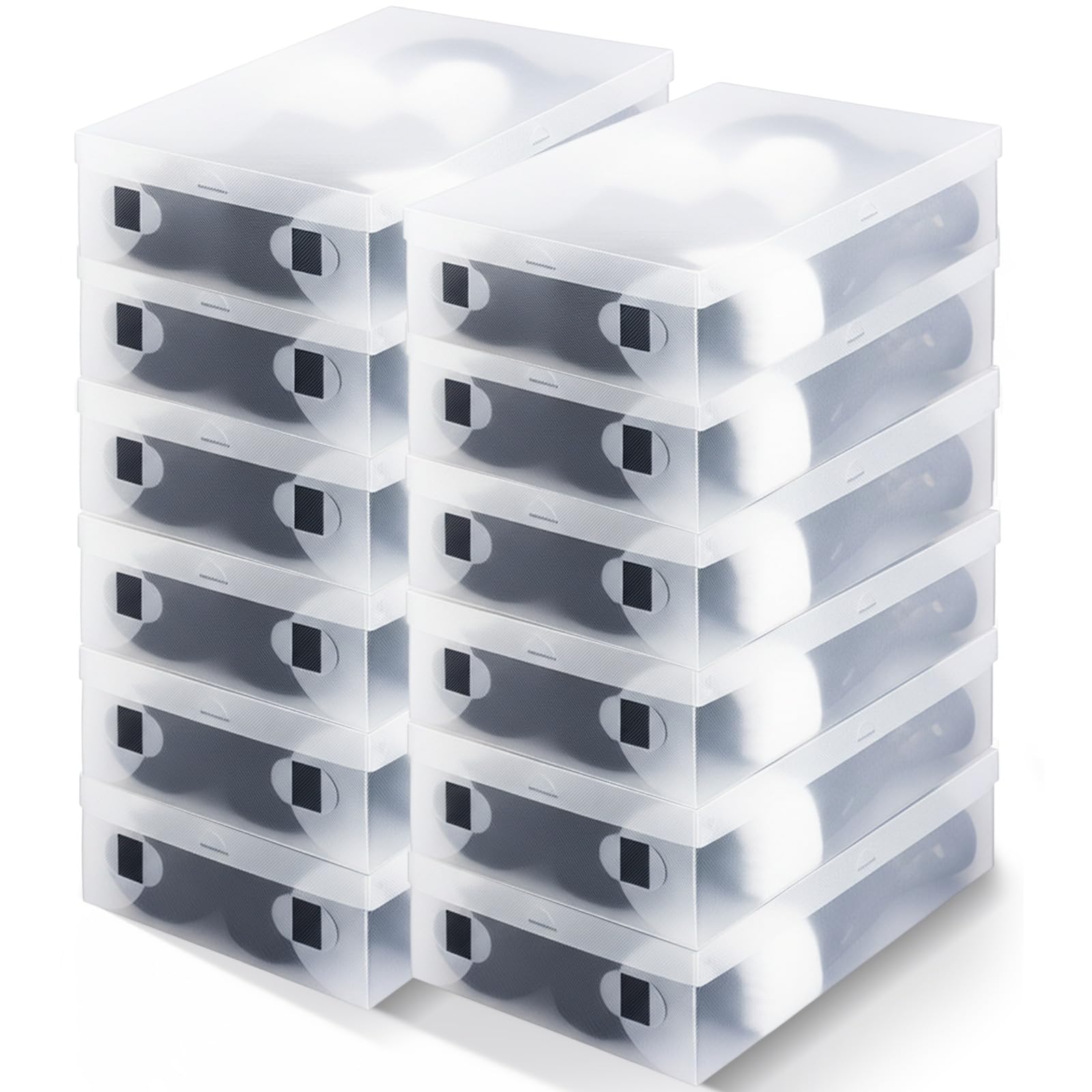 Sintuff 12 Pack Large Boot Storage Boxes with Lids for Tall Boots 20.5  x 11.8  x 4.5  Stackable Clear Plastic Shoe Organizer Co