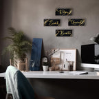Onizhity 4 Pcs Black And Gold Bathroom Decor Black Gold Wall Decor Relax Soak Unwind Breathe Wooden Rustic Marble Style Bathroom