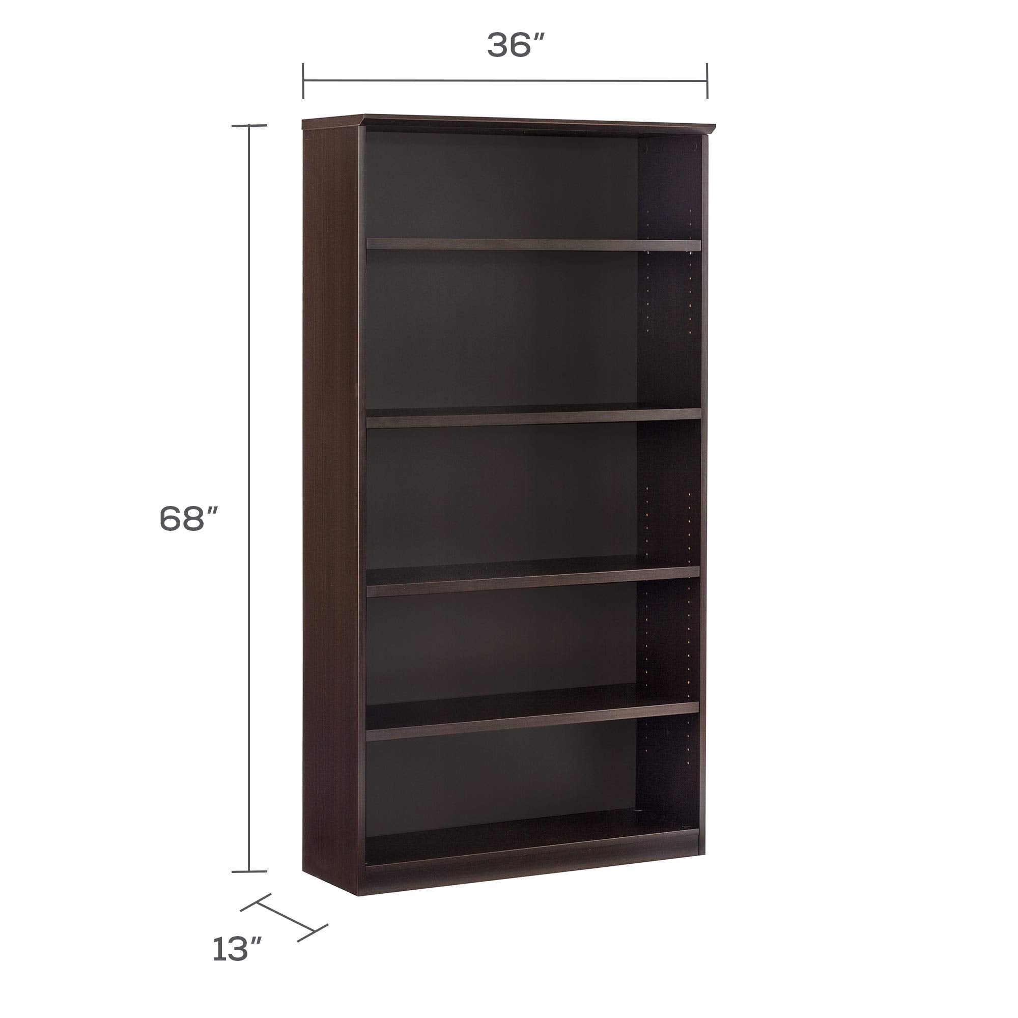 Mayline MVB5LDC Medina 5-Shelf Bookcase, 68&quot;H, Mocha Laminate