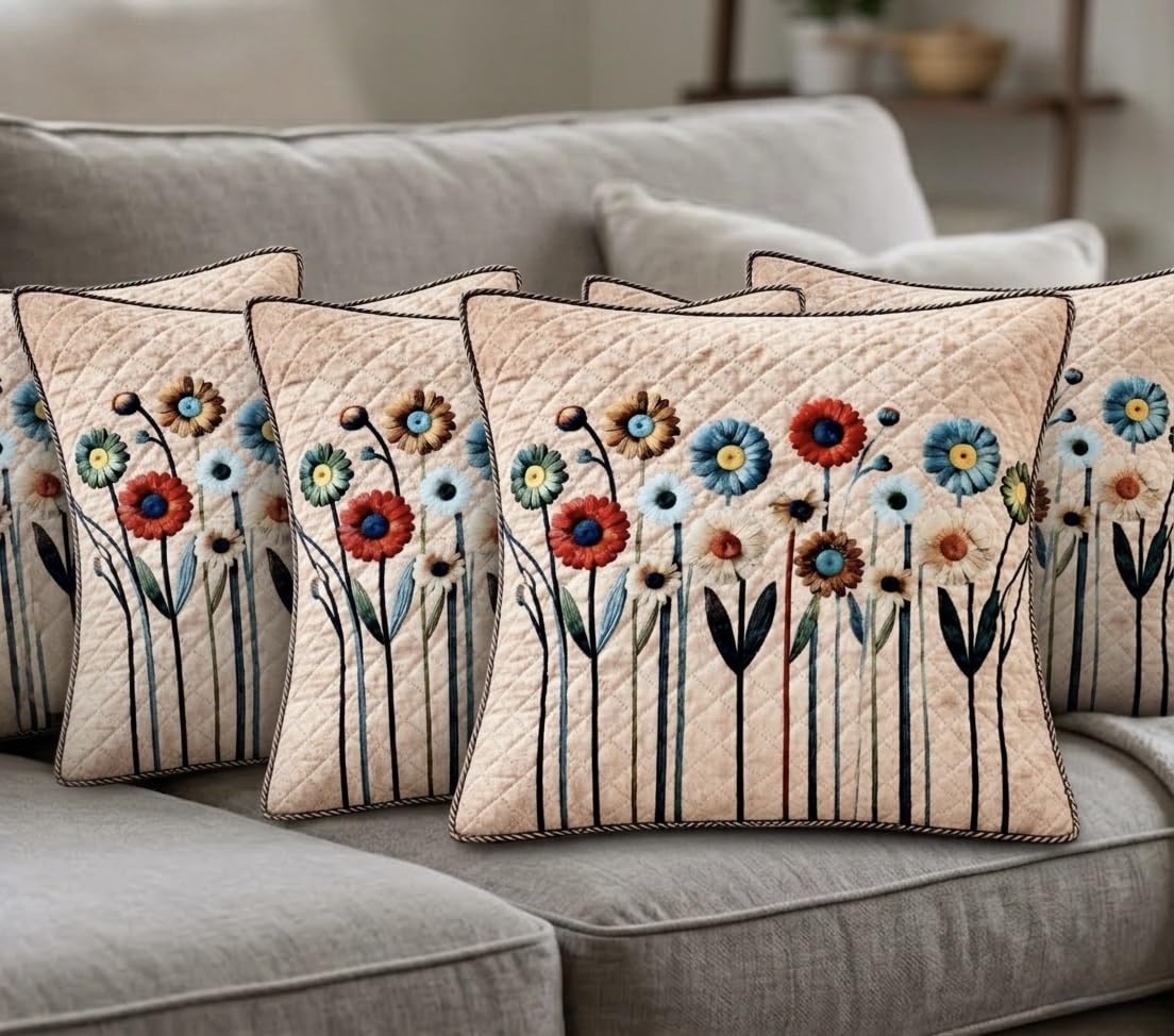 Balley Printed Cushion Cover, Floral Design, 40X40 Cm, Pack Of 5