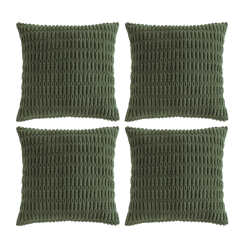 Fancy Homi 4 Packs Boho Olive Green Decorative Throw Pillow Covers 18X18 Inch For Couch Bed Sofa, Rustic Modern Farmhouse Home D