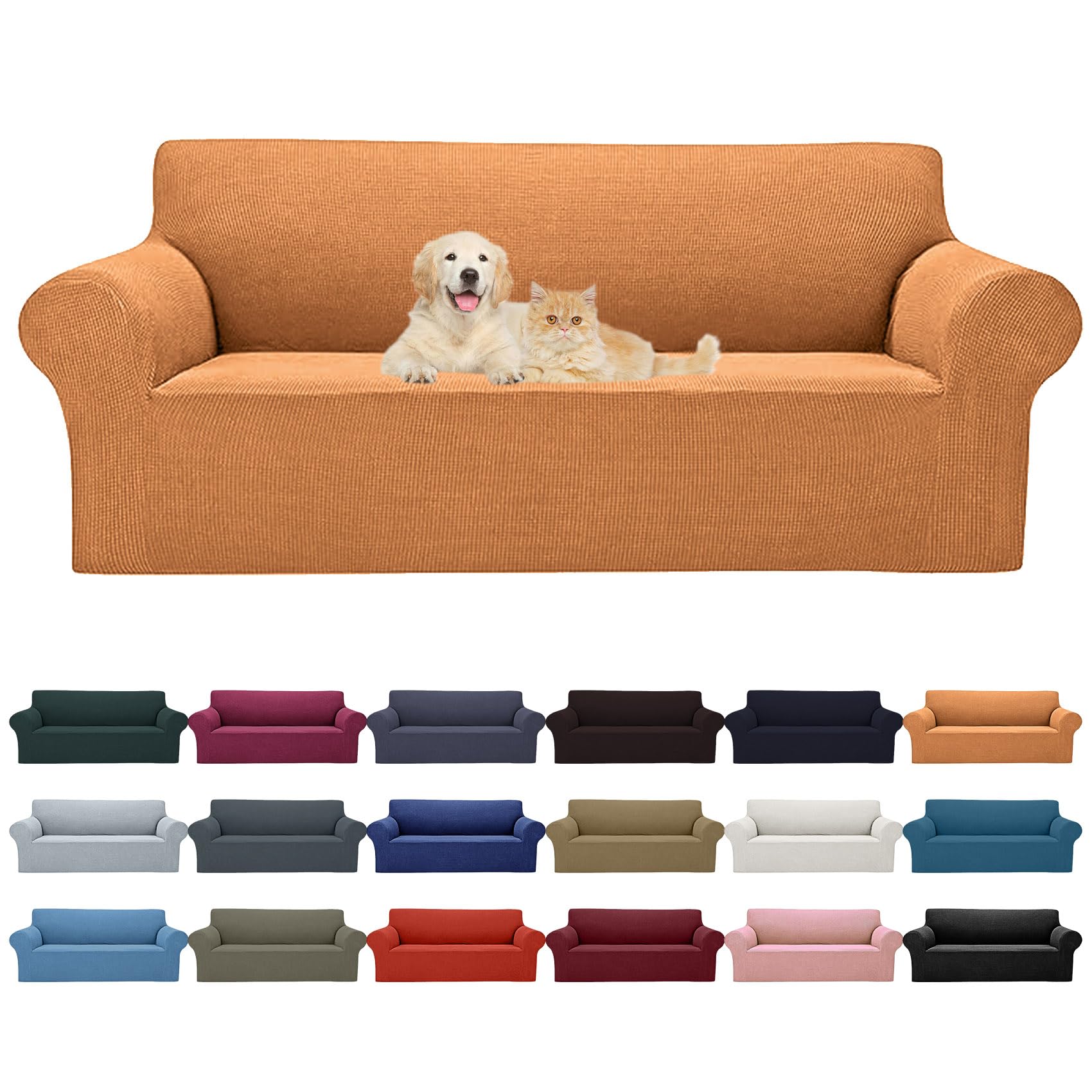 2025 New Stretch Sofa Slipcovers Couch Cover For 3 Cushion Furniture Protector Sofa Covers With Elastic Bottom Jacquard Fabric Small Checks For Pets, Kids -Sofa, Golden