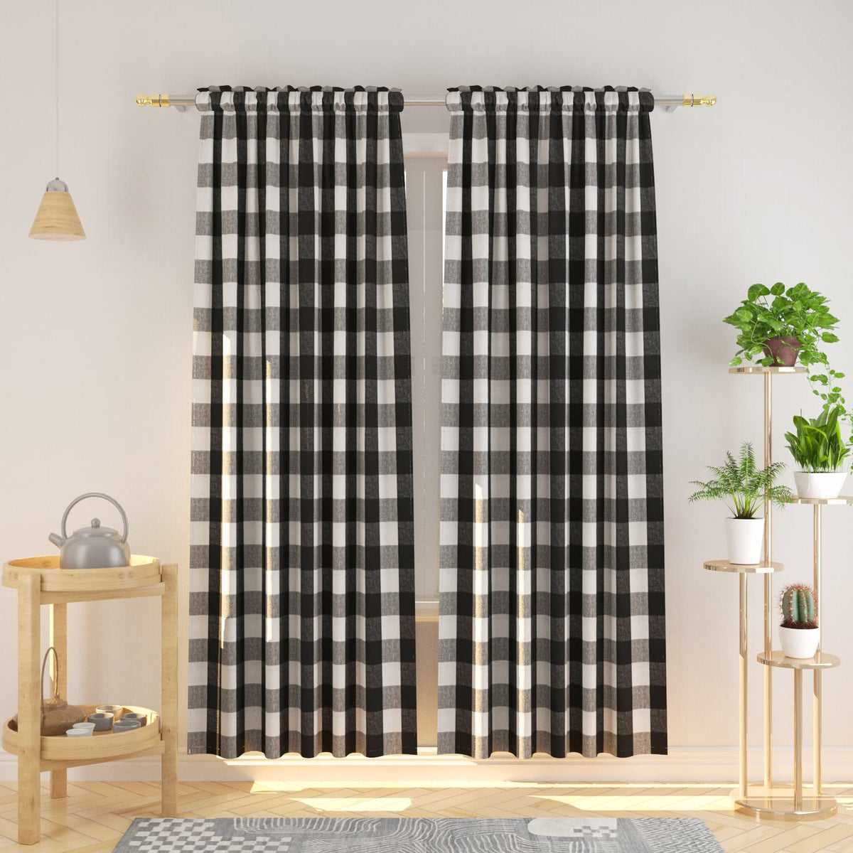 Natus Weaver Buffalo Check Cotton Curtains 84 Inch Length Kitchen Living Room Bedroom Black And White Gingham Plaid Window Curta