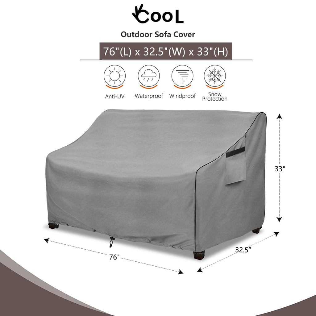 Okcool Heavy Duty Patio Sofa Cover, 100% Waterproof 3-Seater Outdoor Sofa Cover Fits Up To 76W X 32.5D X 33H Inches, Lawn Patio