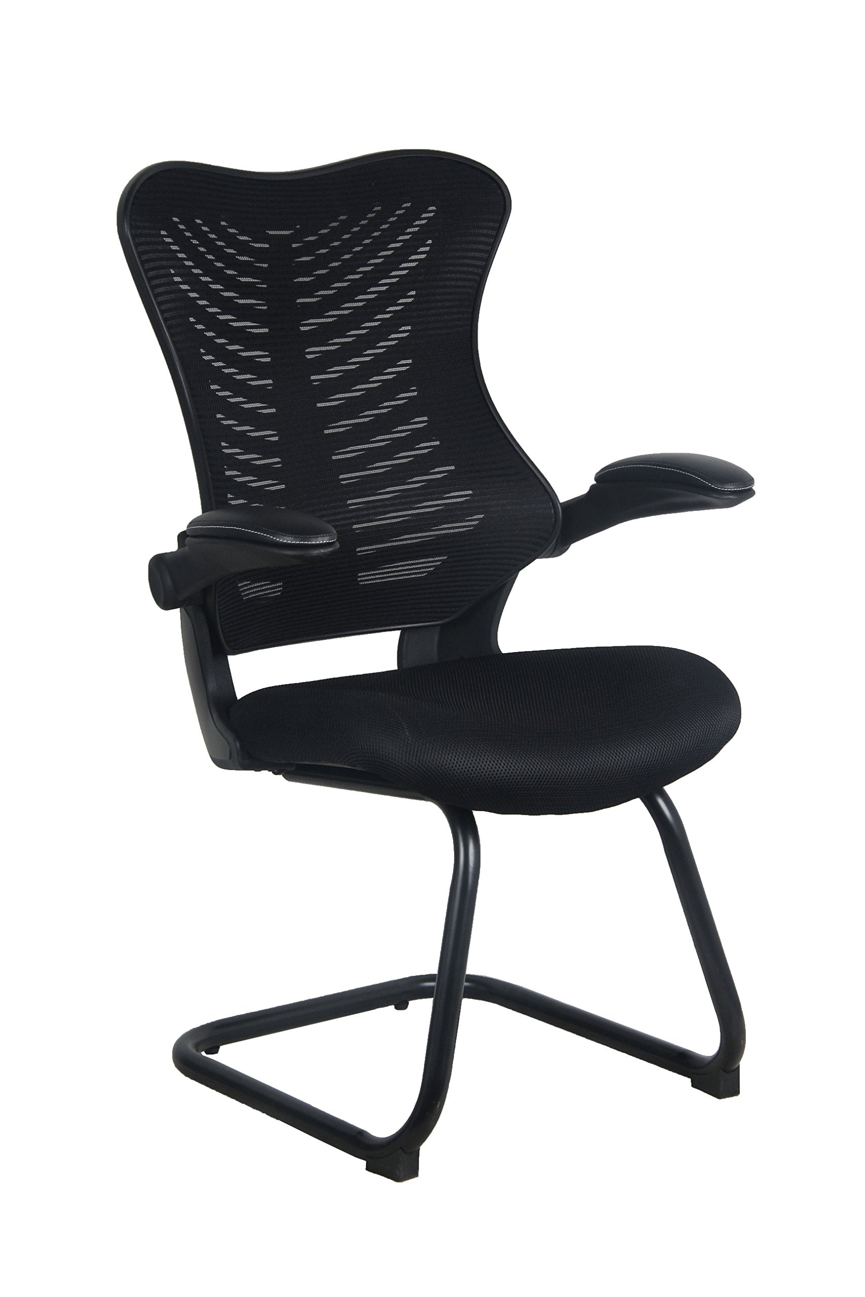 Officefactor Executive Ergonomic Computer Office Chair Back Mesh Bonded Leather Seat Flip-Up Arms Lumbar Support Molded Foam Sea