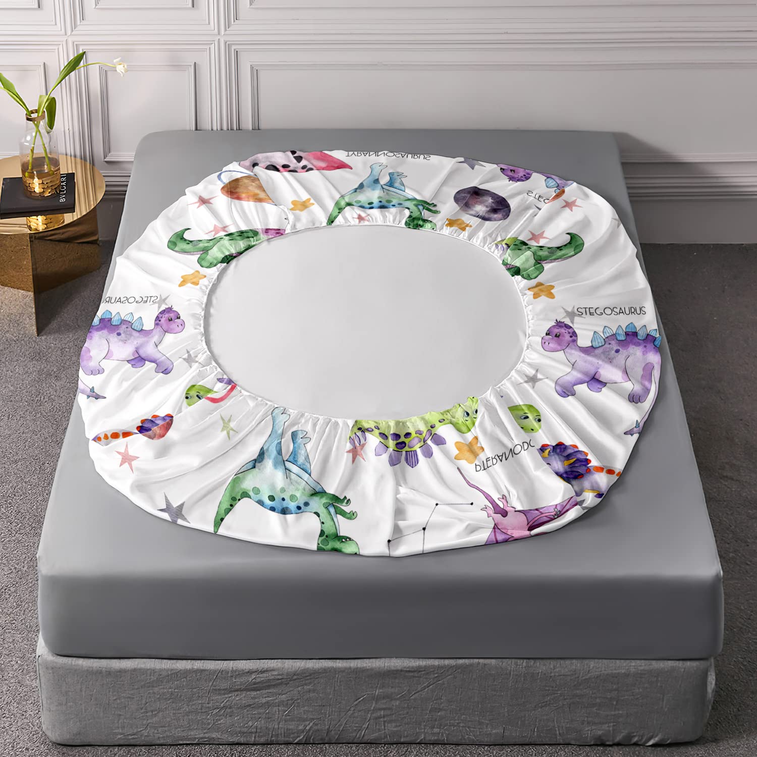 Cvhouse Dinosaur Fitted Sheet Twin Size,Dinosaur Bedding Set,Dinosaur Bed Sheet Set For Kids Teens,1 Flat Sheet & 1 Fitted Sheet