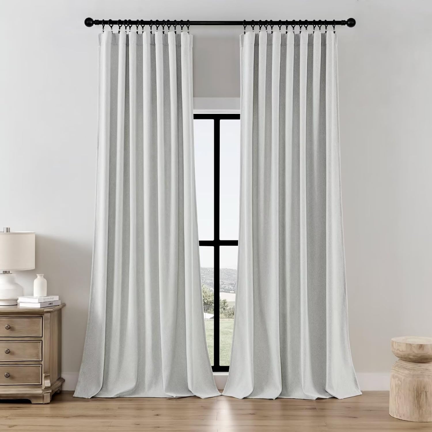 Joydeco Light Filtering Curtains 90 Inches Long For Bedroom Living Room, Faux Linen Curtains 90 Inch Length 2 Panels Set,Pinch P