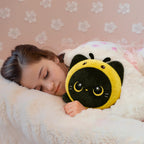Mewaii Black Cat Bee Plush Pillow, Kawaii Plushies Bee Stuffed Toy, Soft Squishy Bee Gift for Girls & Kids, 8 Inch