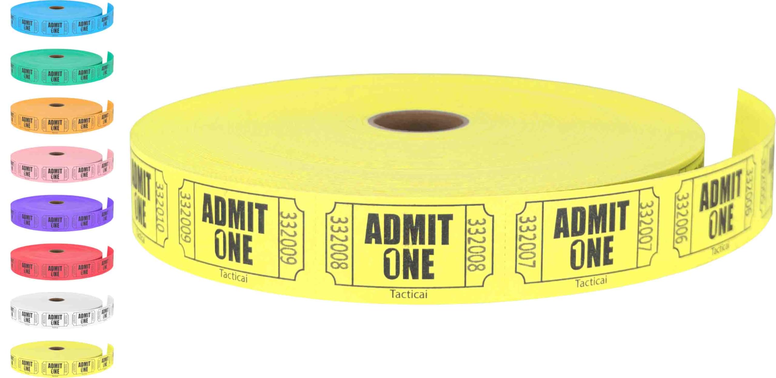 Tacticai 2000 Raffle Tickets, Admit One, Single Roll, Ticket For Events, Entry, Class Reward, Fundraiser & Prizes - Yellow (1 Of