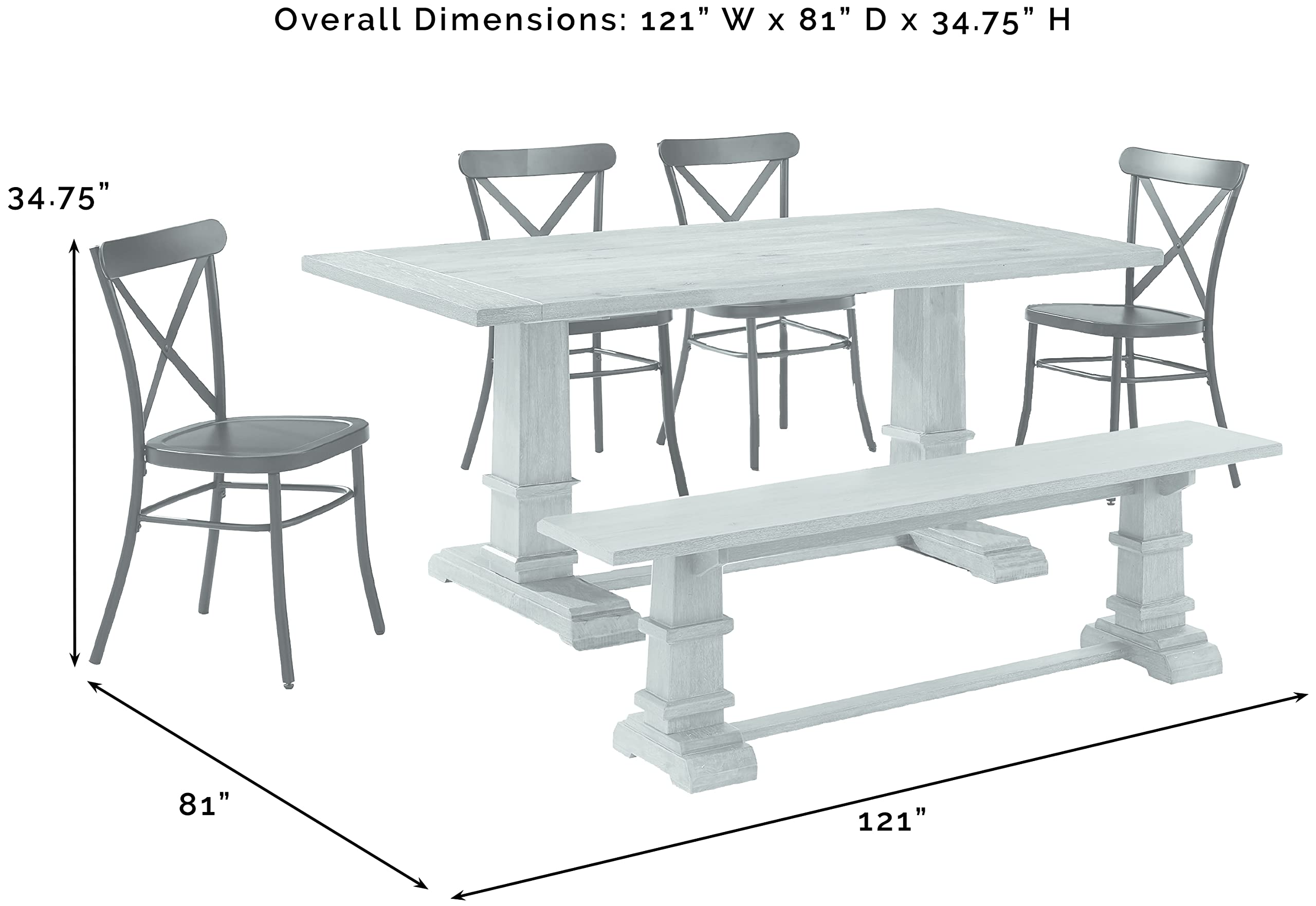 Crosley Furniture Joanna 6-Piece Modern Farmhouse Dining Table Set for 7 with 4 Metal Chairs and a Wood Bench, Rustic Brown