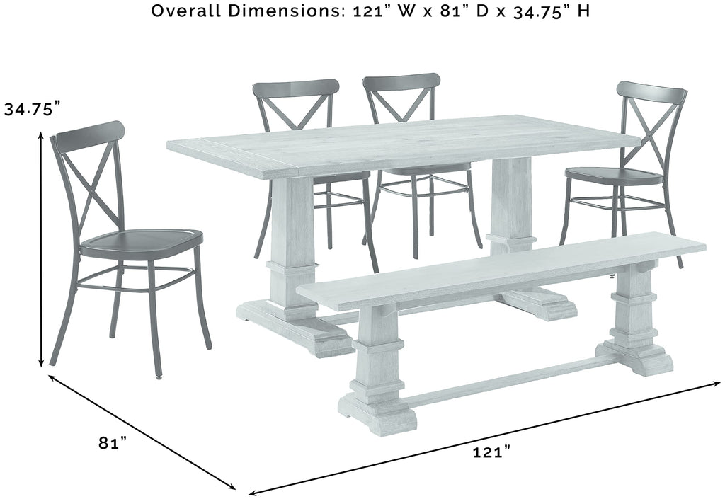 Crosley Furniture Joanna 6-Piece Modern Farmhouse Dining Table Set for 7 with 4 Metal Chairs and a Wood Bench, Rustic Brown
