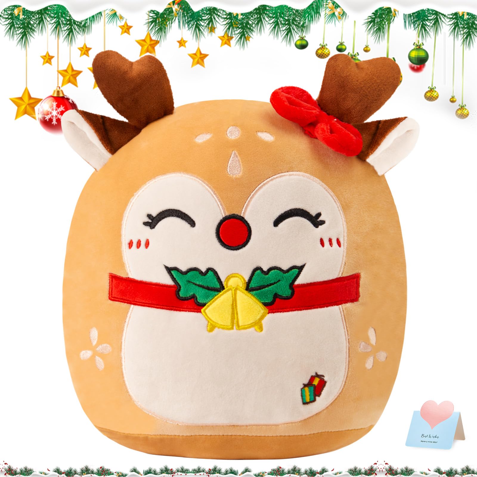 Wewill Christmas Deer Plush Pillow, 12 Inches Cute Sika Deer Stuffed Animal Plushie For Kids & Adults Xmas Decor