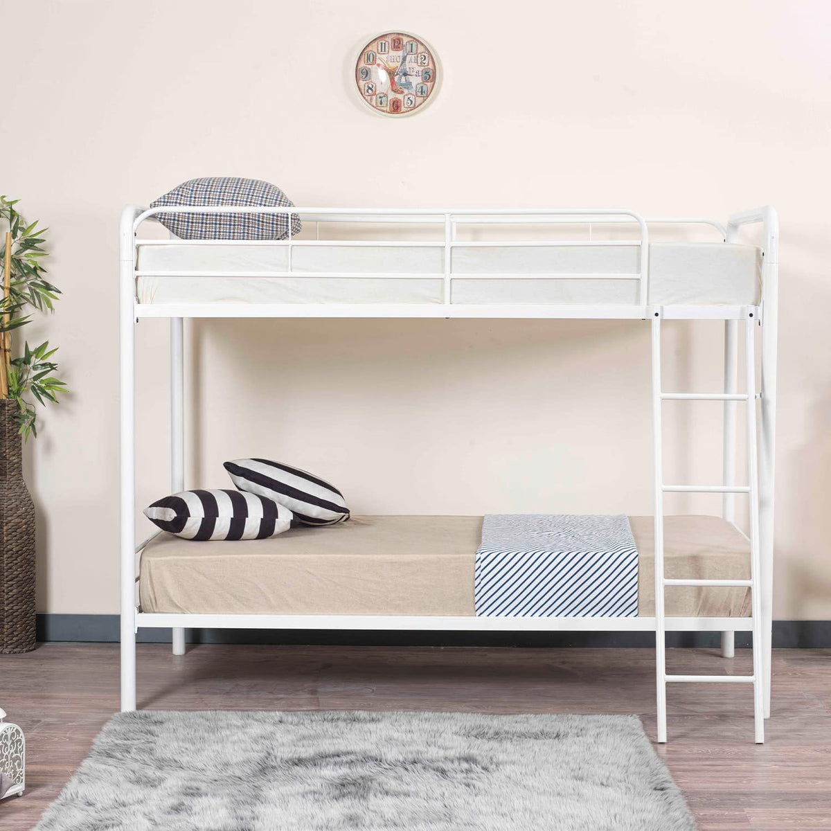 Better Home Products Twin Over Twin Metal Bunk Bed In White