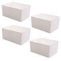 BINO Plastic Basket, Medium  White, 4 Pack, THE STABLE COLLECTION, MultiUse Storage Basket, Rectangular Cabinet Organizer, Bas
