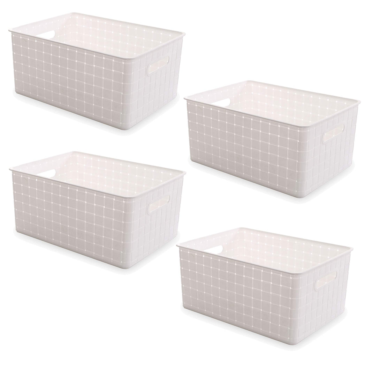BINO Plastic Basket, Medium  White, 4 Pack, THE STABLE COLLECTION, MultiUse Storage Basket, Rectangular Cabinet Organizer, Bas