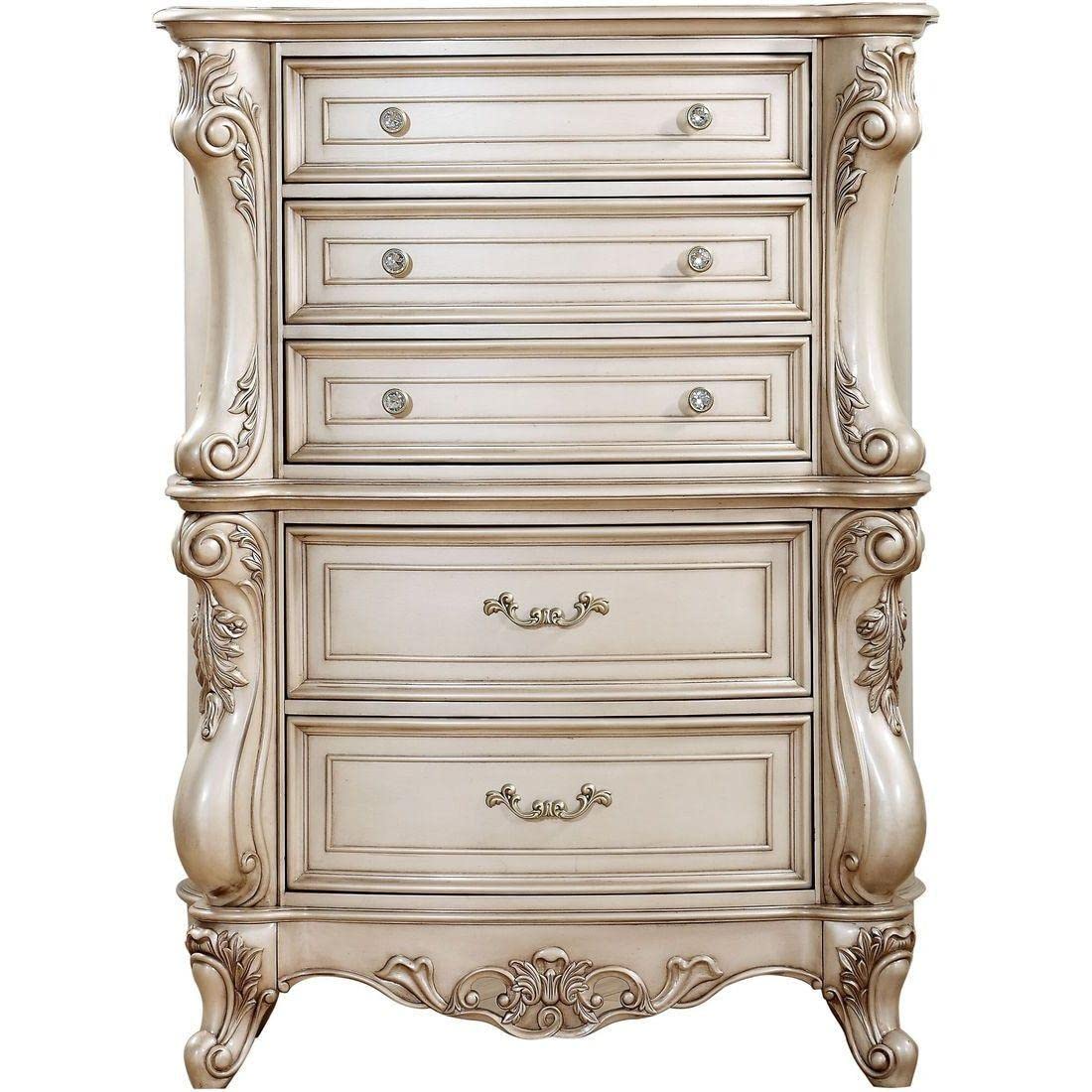 Acme Gorsedd 5-Drawer Wooden Chest in Golden Ivory