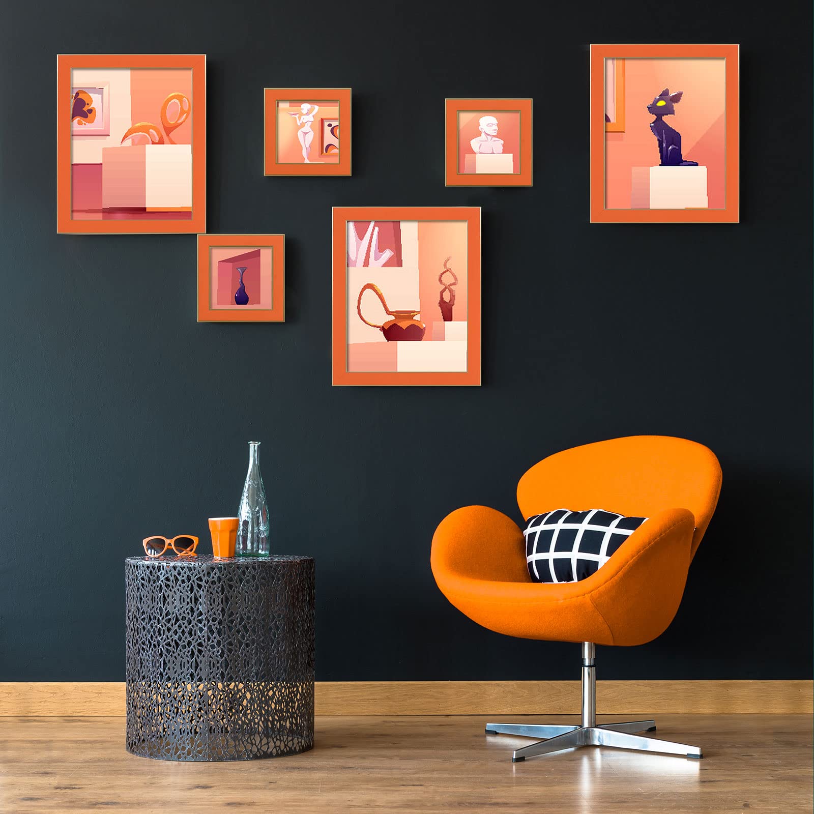 Core Art 4X4 Picture Frames Orange Photo Frames Set Of 2, Square Colorful Frame With Hd Plexiglass, Wall Or Tabletop Display
