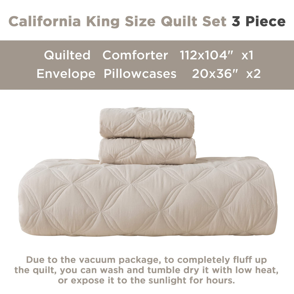 Litanika Beige California King Size Quilt Set - Oversized Summer Lightweight Comforter Bedspreads & Coverlets - Boho Farmhouse B