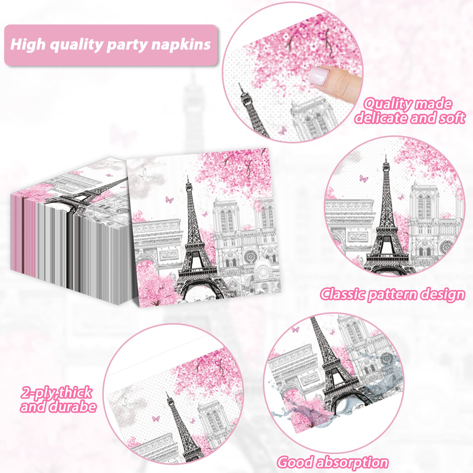 98 Pcs Paris Eiffel Tower Tableware Set Paris Eiffel Tower Party Plates Napkins Paris Table Cover Eiffel Tower Dinnerware For Ki