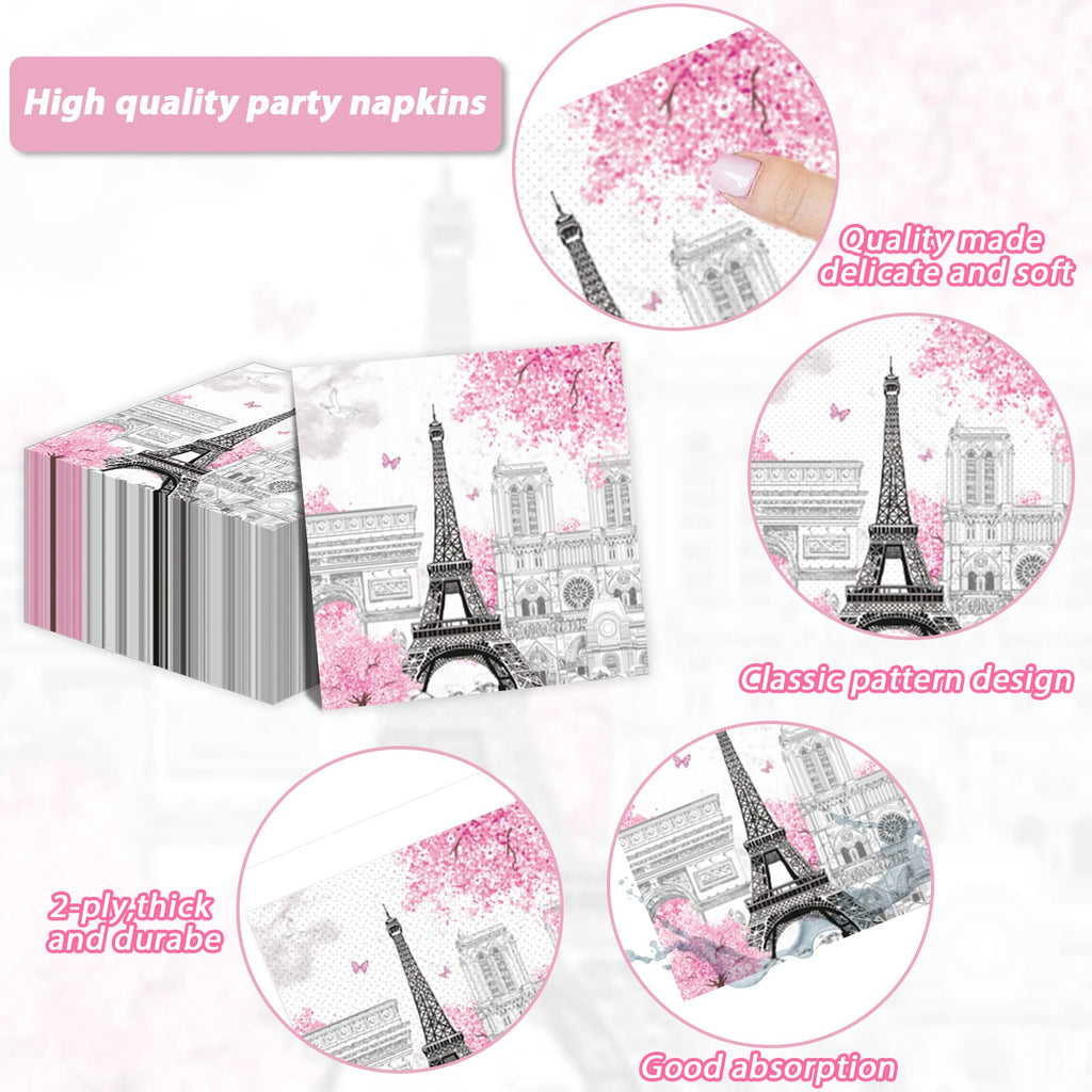 98 Pcs Paris Eiffel Tower Tableware Set Paris Eiffel Tower Party Plates Napkins Paris Table Cover Eiffel Tower Dinnerware For Ki