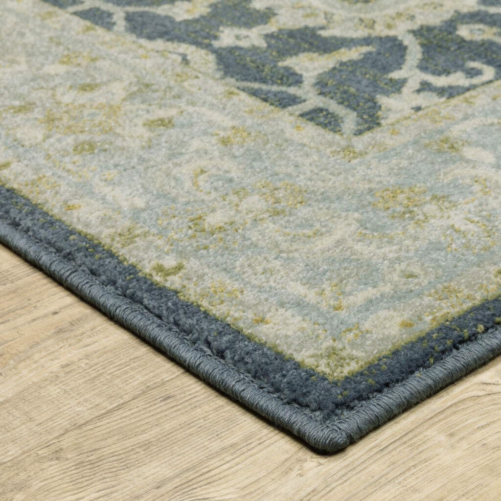 HomeRoots 508453 6 x 9 ft. Teal Blue Ivory Green & Gray Oriental Power Loom Stain Resistant Rectangle Area Rug