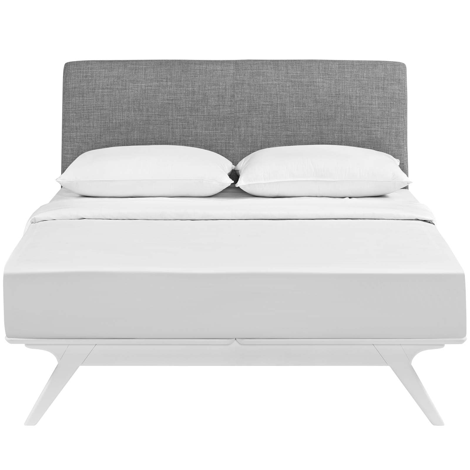 Modway Mod-5765-Whi-Gry Mid-Century Modern Wood Platform Bed, Full, White Gray