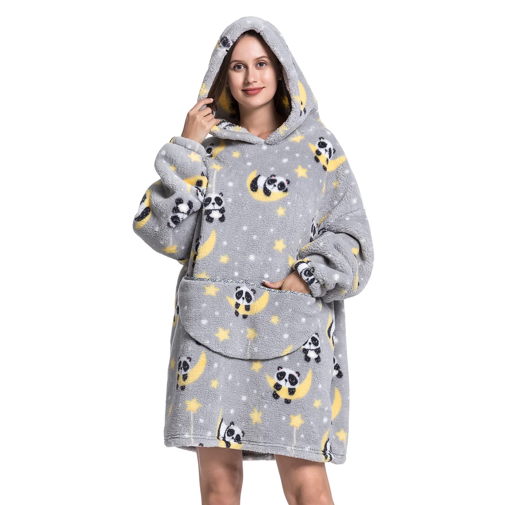 Deserthome Wearable Blanket Hoodie Oversized Hooded Blanket For Adult Women Super Soft Comfortable Warm Flannel Panda