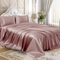 Homiest 3Pcs Satin Sheets Set Luxury Silky Satin Bedding Set With Deep Pocket, 1 Fitted Sheet + 1 Flat Sheet + 1 Pillowcase (Twin Size, Rose Gold)